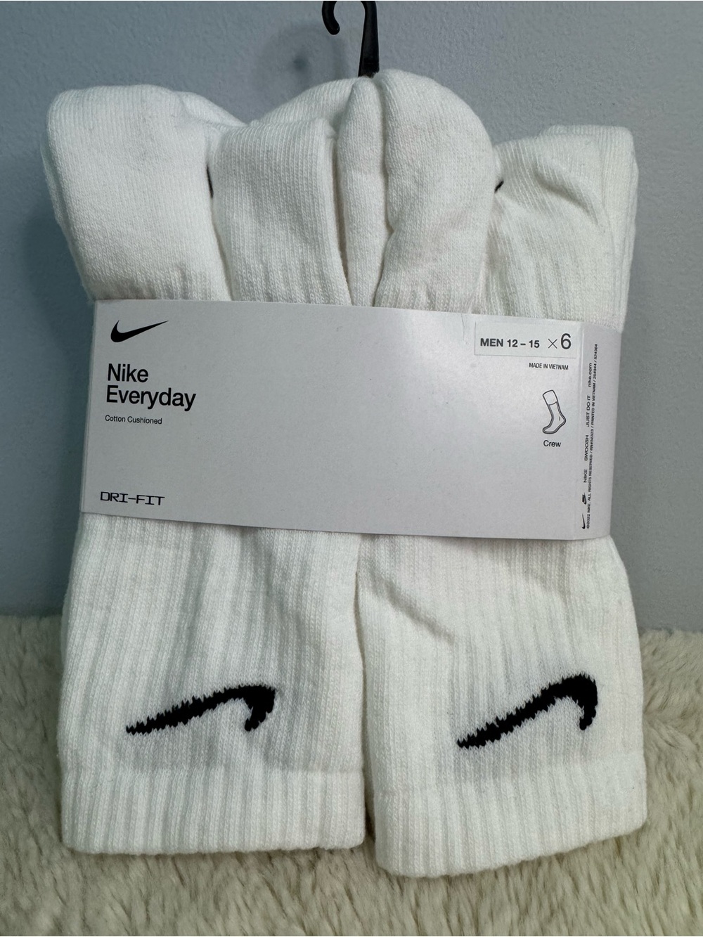 Nike Everyday Dri-FIT Men's Crew Socks - White (6 Pack) XL